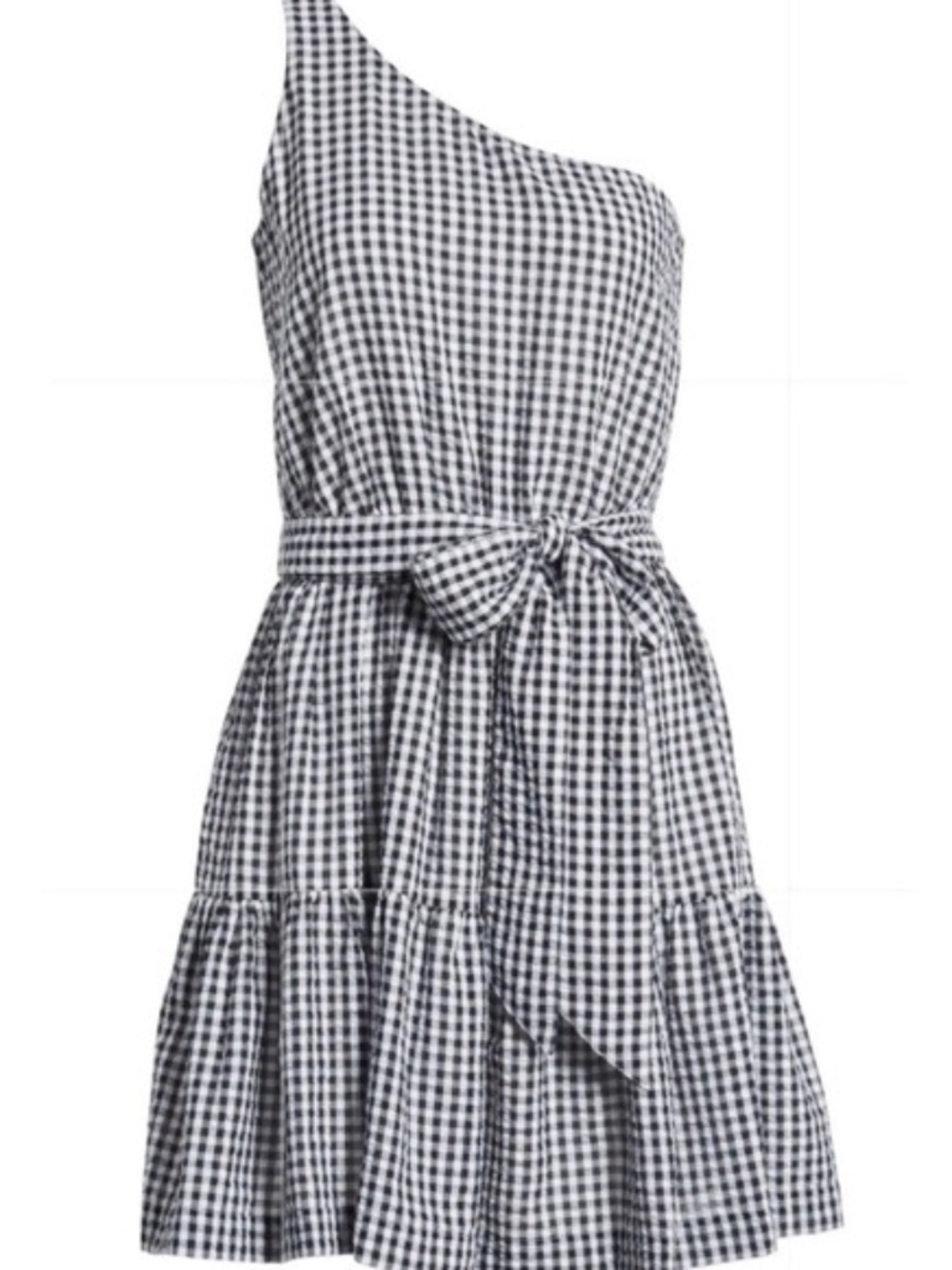 NWT Vineyard Vines Gingham Seersucker One Shoulder Tie Dress in Jet Black